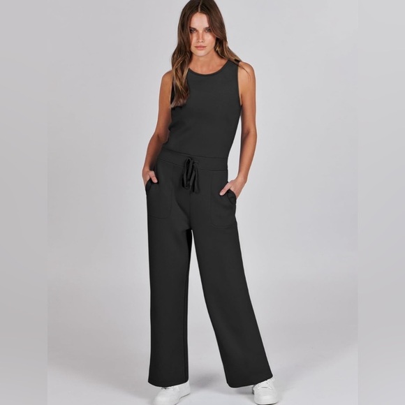 Pants - NEW-Soft  women’s black elastic waist
Draw string  cotton, one piece jumpsuit